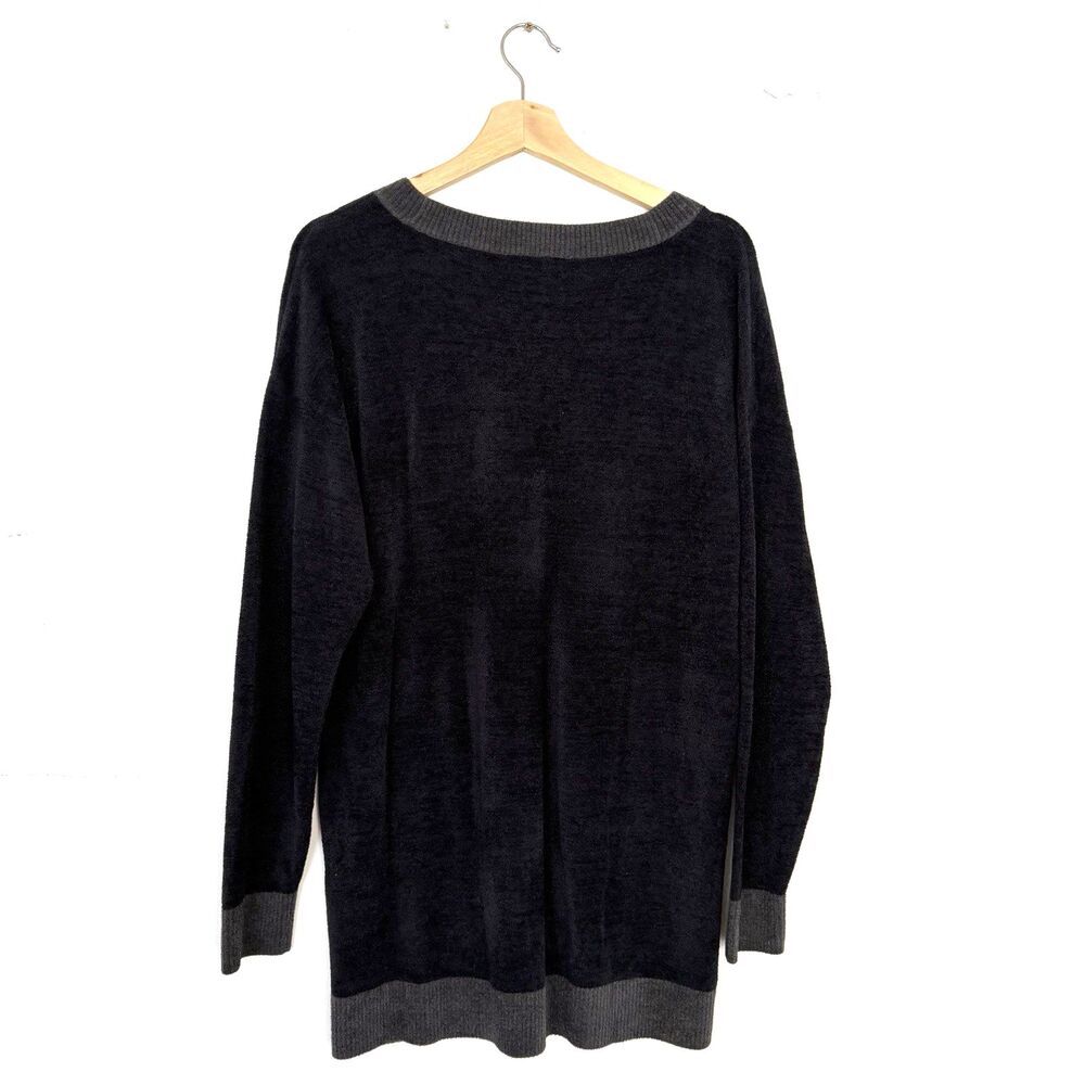 New Barefoot Dreams Women's Sz M CozyChic Ultra Lite V-Neck Tunic Sweater Black - Picture 3 of 9